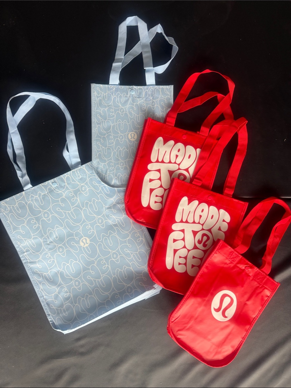 5- Lululemon Reusable Tote Bags - Red & Light Blue
